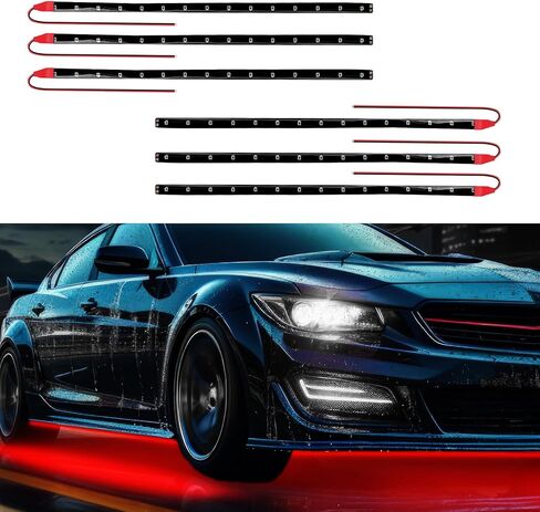 6PCS 15 LED Strip Underbody Light, 1Ft 12V Waterproof Car Led Interior Exterior Strip Light with 6 Inch Wire, Flexible Auto Light Strip Decoration Universal for Car Boat Motorcycle Truck in Kuwait