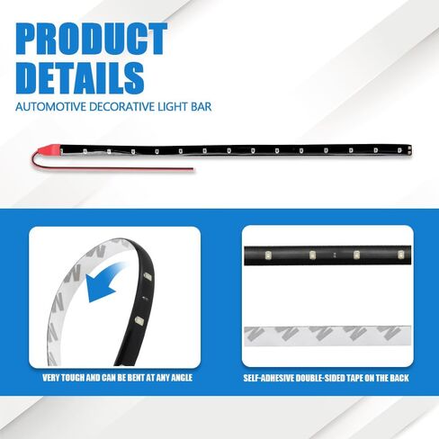 6PCS 15 LED Strip Underbody Light, 1Ft 12V Waterproof Car Led Interior Exterior Strip Light with 6 Inch Wire, Flexible Auto Light Strip Decoration Universal for Car Boat Motorcycle Truck in Kuwait