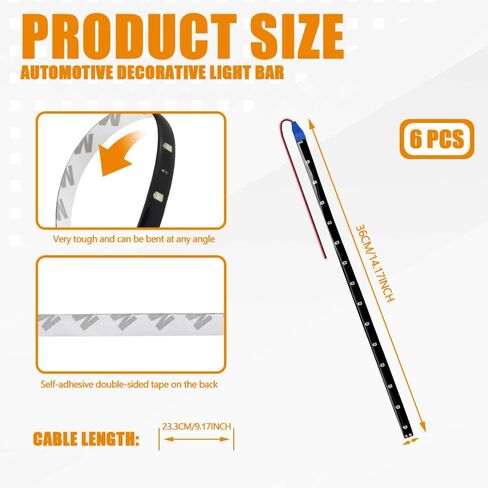 6PCS 12V Led Light Strip, Auto Interior Lights, Waterproof Car Underglow Lights, 12" Vehicle Accessories Light Strip Auto Interior Decorative Lamp Universal for Car Motorcycles Truck (Blue) in Kuwait