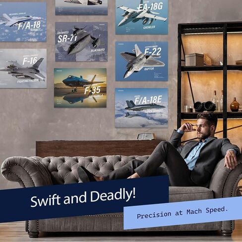 Wallbuddy Military Jets Plane Wall Art Set of 9 Posters | Unframed Airplane Decorations for Boys Room | Military Aircraft Wall Decor Patriotic | Aviation Art Fighter Jets (12X16 inches) in Saudi Arabia