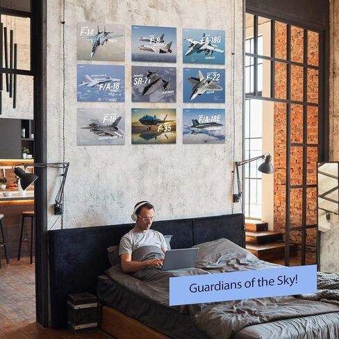 Wallbuddy Military Jets Plane Wall Art Set of 9 Posters | Unframed Airplane Decorations for Boys Room | Military Aircraft Wall Decor Patriotic | Aviation Art Fighter Jets (12X16 inches) in Saudi Arabia