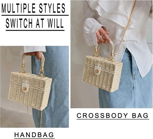 Women's Straw Bag Wicker Woven Basket Beach Purse Summer Purses Vacation Handbags Rattan Crossbody Bag Straw Purse in Kuwait