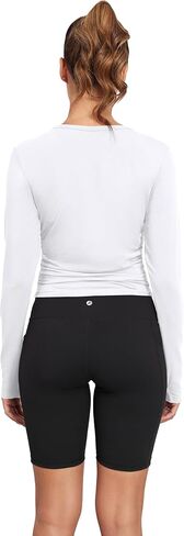 TAIPOVE Pima Cotton Long Sleeve Workout Tops for Women High Crew Neck Athletic Shirts Side Ruched Basic Layer w/Thumbholes in Kuwait