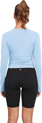 TAIPOVE Pima Cotton Long Sleeve Workout Tops for Women High Crew Neck Athletic Shirts Side Ruched Basic Layer w/Thumbholes in Kuwait