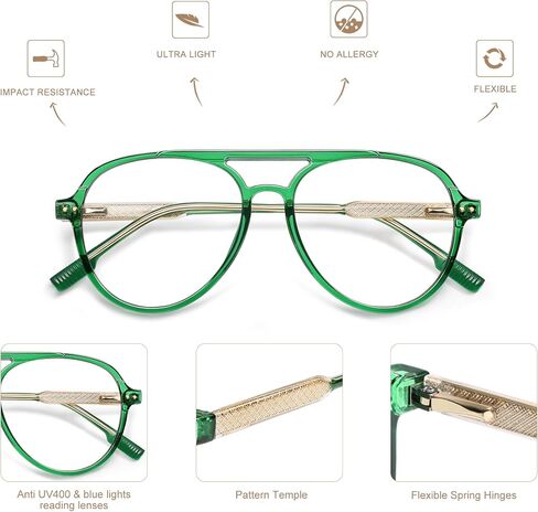 AMOMOMA Retro Blue Light Aviator Reading Glasses for Women Men,Vintage Computer Reader Frame 2.0 1.5 AM6155 in Saudi Arabia