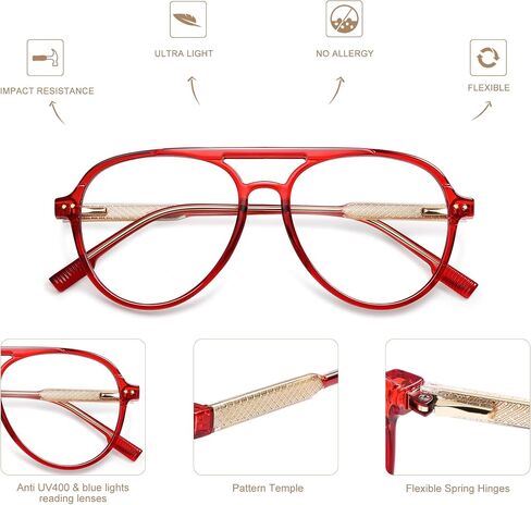 AMOMOMA Retro Blue Light Aviator Reading Glasses for Women Men,Vintage Computer Reader Frame 2.0 1.5 AM6155 in Saudi Arabia