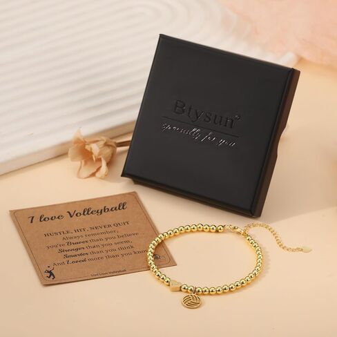 Volleyball Stuff, Volleyball Gifts Initial Bracelet Adjustable Letter A-Z Gold Beaded Bracelets for Women Heart Link Stocking Stuffers Mothers Day Gift Basket Christmas Graduation Jewelry in Saudi Arabia