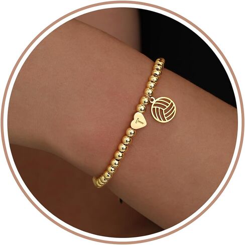 Volleyball Stuff, Volleyball Gifts Initial Bracelet Adjustable Letter A-Z Gold Beaded Bracelets for Women Heart Link Stocking Stuffers Mothers Day Gift Basket Christmas Graduation Jewelry in Saudi Arabia