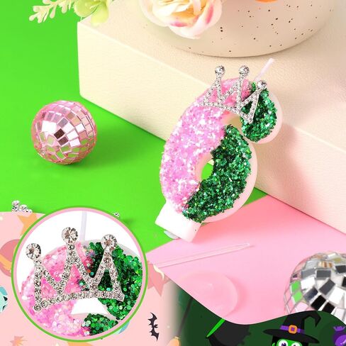 Pink and Green Birthday Candle, Glittery Witch Number Candle with Crown Decoration Cake Topper for Birthday Witch Themed Parties Anniversary (Number 6) in Saudi Arabia