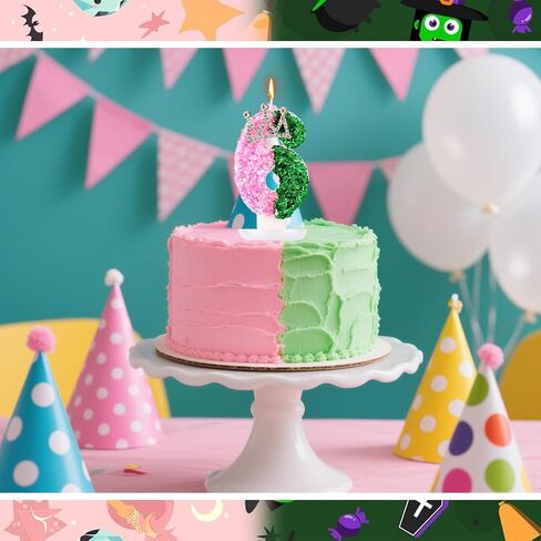 Pink and Green Birthday Candle, Glittery Witch Number Candle with Crown Decoration Cake Topper for Birthday Witch Themed Parties Anniversary (Number 6) in Saudi Arabia