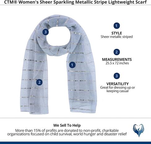 CTM Women's Sheer Sparkling Metallic Stripe Lightweight Scarf in Kuwait
