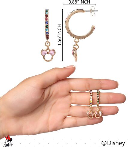 Mickey Mouse and Minnie Mouse Earrings for Women Official License, Hoop Earrings with Cubic Zirconia or Multicolored Crystals in Kuwait