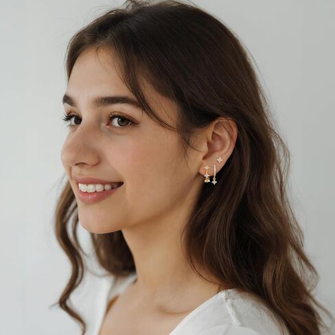 QUINBY Dainty Opal Earrings Dangle Hoop Earrings For Women,Hypoallergenic Earring Sets For Multiple Piercing,14k Gold Plated Earring Stacks For Sensitive Ears in Saudi Arabia
