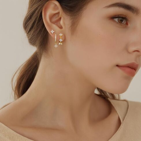 QUINBY Dainty Opal Earrings Dangle Hoop Earrings For Women,Hypoallergenic Earring Sets For Multiple Piercing,14k Gold Plated Earring Stacks For Sensitive Ears in Saudi Arabia