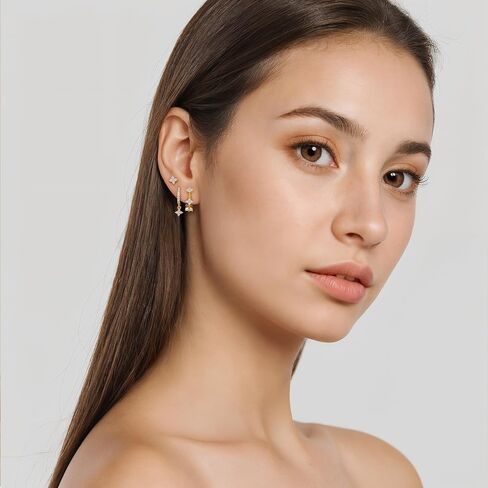 QUINBY Dainty Opal Earrings Dangle Hoop Earrings For Women,Hypoallergenic Earring Sets For Multiple Piercing,14k Gold Plated Earring Stacks For Sensitive Ears in Saudi Arabia