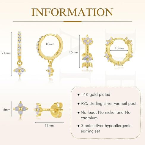 QUINBY Dainty Opal Earrings Dangle Hoop Earrings For Women,Hypoallergenic Earring Sets For Multiple Piercing,14k Gold Plated Earring Stacks For Sensitive Ears in Saudi Arabia