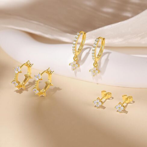 QUINBY Dainty Opal Earrings Dangle Hoop Earrings For Women,Hypoallergenic Earring Sets For Multiple Piercing,14k Gold Plated Earring Stacks For Sensitive Ears in Saudi Arabia