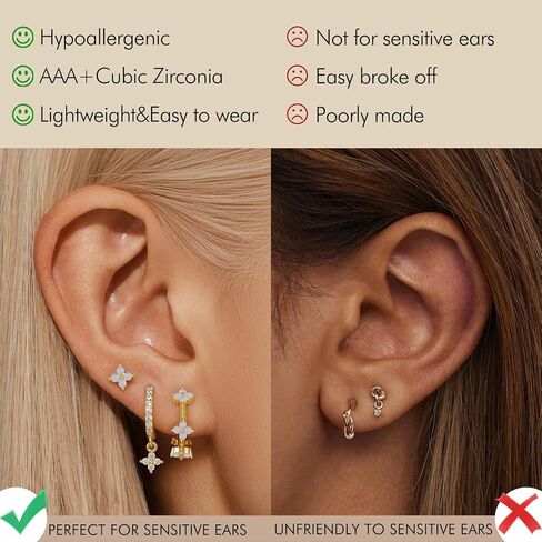 QUINBY Dainty Opal Earrings Dangle Hoop Earrings For Women,Hypoallergenic Earring Sets For Multiple Piercing,14k Gold Plated Earring Stacks For Sensitive Ears in Saudi Arabia