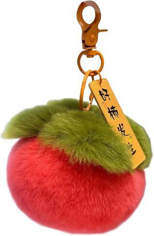 Fruit Persimmon Keychain Soft Fluffy Keychains Cute Plush Key Rings Faux Fur Keyring Pompom Keychain Decoration in Saudi Arabia