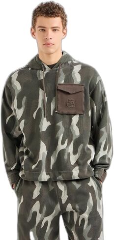 Armani Exchange Men's Camo Print with Contrast Pocket Hooded Sweatshirt in Saudi Arabia