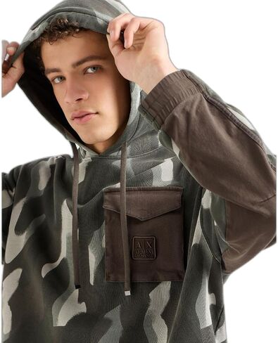Armani Exchange Men's Camo Print with Contrast Pocket Hooded Sweatshirt in Saudi Arabia