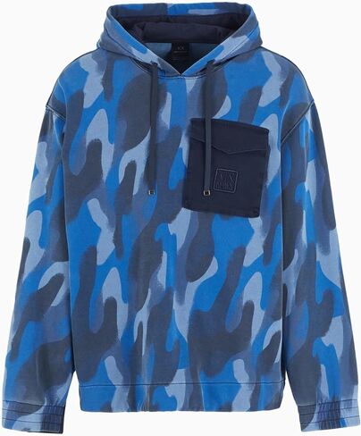 Armani Exchange Men's Camo Print with Contrast Pocket Hooded Sweatshirt in Saudi Arabia