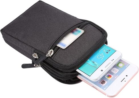 حافظة الهاتف المحمول للرجال مع مقطع حزام ، حقيبة حزام الهاتف الخليوي الأسود ، الهاتف الذكي حقيبة السوستة الهاتف المحمول حقيبة الخصر محفظة حزمة الحزمة مع كارابنر لحلق الحزام للرياضة في الهواء الطلق in Kuwait