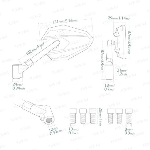 KiWAV 4Rizz Black Motorcycle Rear View Mirrors Universal Fit 10mm 8mm Metric Bikes Scooters Chopper Cafe Racer Sold as 1 Pair in Saudi Arabia