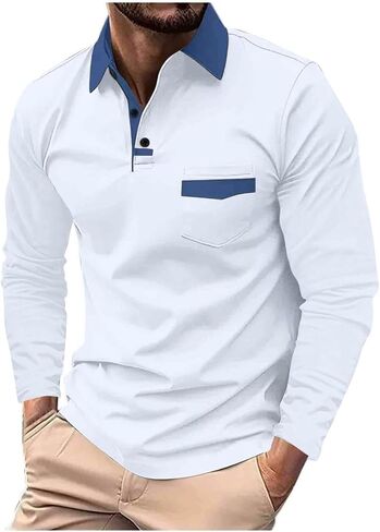 DEEX Men's Polo Shirts Long Sleeve Casual Fashion Polo Tee Shirts Color Block Slim Fit Golf Polo Shirt with Pocket in Saudi Arabia