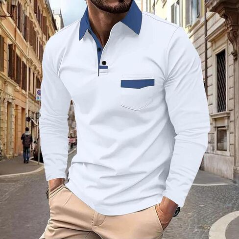 DEEX Men's Polo Shirts Long Sleeve Casual Fashion Polo Tee Shirts Color Block Slim Fit Golf Polo Shirt with Pocket in Saudi Arabia