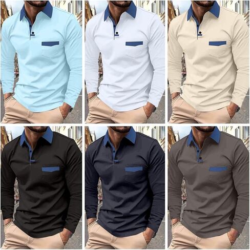 DEEX Men's Polo Shirts Long Sleeve Casual Fashion Polo Tee Shirts Color Block Slim Fit Golf Polo Shirt with Pocket in Saudi Arabia