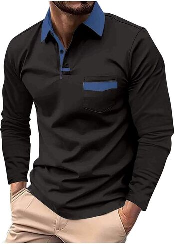 DEEX Men's Polo Shirts Long Sleeve Casual Fashion Polo Tee Shirts Color Block Slim Fit Golf Polo Shirt with Pocket in Saudi Arabia