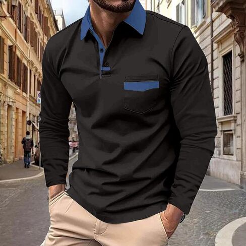 DEEX Men's Polo Shirts Long Sleeve Casual Fashion Polo Tee Shirts Color Block Slim Fit Golf Polo Shirt with Pocket in Saudi Arabia