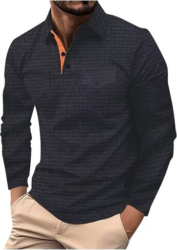 DEEX Men's Polo Shirts Long Sleeve Casual Fashion Polo Tee Shirts Color Block Slim Fit Golf Polo Shirt with Pocket in Saudi Arabia