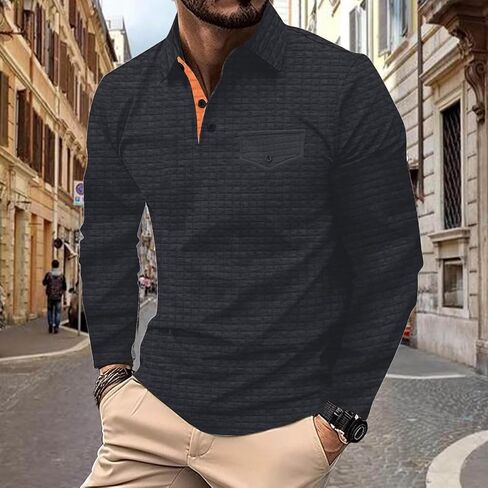 DEEX Men's Polo Shirts Long Sleeve Casual Fashion Polo Tee Shirts Color Block Slim Fit Golf Polo Shirt with Pocket in Saudi Arabia