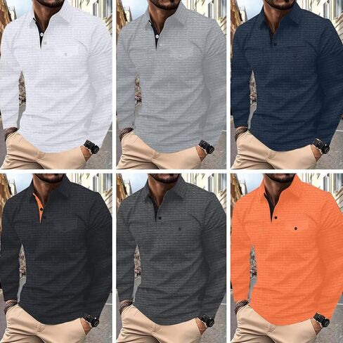 DEEX Men's Polo Shirts Long Sleeve Casual Fashion Polo Tee Shirts Color Block Slim Fit Golf Polo Shirt with Pocket in Saudi Arabia