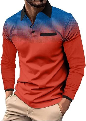 DEEX Men's Polo Shirts Long Sleeve Casual Fashion Polo Tee Shirts Color Block Slim Fit Golf Polo Shirt with Pocket in Saudi Arabia