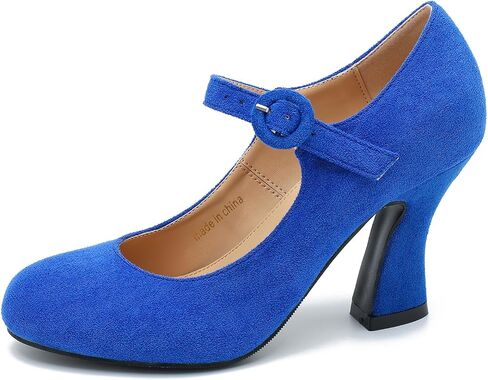 Women's Pumps Ankle Strap High Heels Close Toe Classic Comfortable Chunky Heel Mary Jane Shoes for Women Dressy Wedding Party in Saudi Arabia