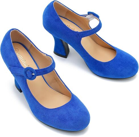 Women's Pumps Ankle Strap High Heels Close Toe Classic Comfortable Chunky Heel Mary Jane Shoes for Women Dressy Wedding Party in Saudi Arabia