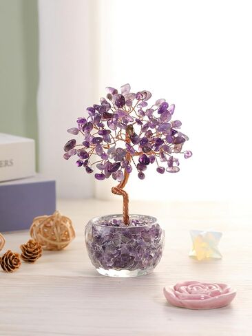 Jovivi Amethyst Crystal Trees,Natural Gemstone Amethyst Bonsai Money Tree of Life Purple Healing Crystals Home Office Desk Decor for Women Birthday Gifts in Saudi Arabia