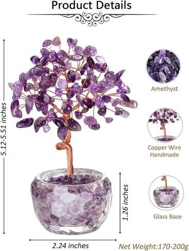 Jovivi Amethyst Crystal Trees,Natural Gemstone Amethyst Bonsai Money Tree of Life Purple Healing Crystals Home Office Desk Decor for Women Birthday Gifts in Saudi Arabia