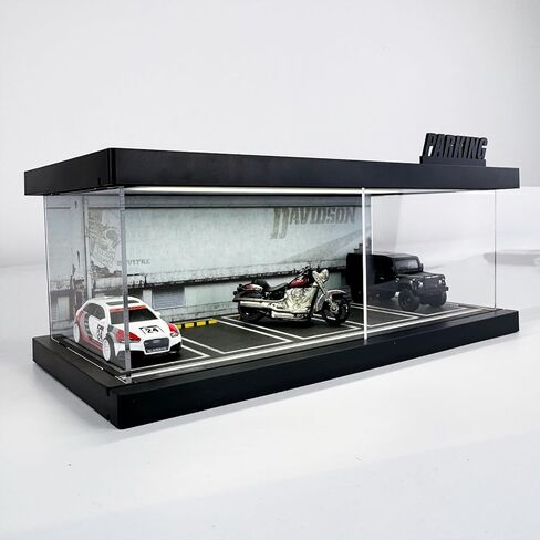Hot Cars Wheels Display Case - 1/64 Scale Die-cast Model Car Display Case with LED Light and Acrylic Cover, Hot Diecast Wheels Parking Garage Dioramas with 9 Parking Spaces (1/64-1T-Rou66) in Kuwait