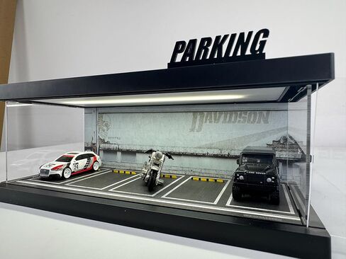 Hot Cars Wheels Display Case - 1/64 Scale Die-cast Model Car Display Case with LED Light and Acrylic Cover, Hot Diecast Wheels Parking Garage Dioramas with 9 Parking Spaces (1/64-1T-Rou66) in Kuwait