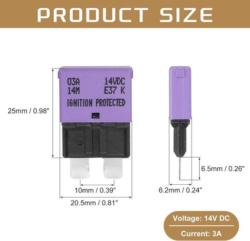 DMiotech Automatic Mini Reset Fuse, 14V DC 3A ATC/ATO Auto Circuit Breaker Reset Fuses Low Profile Blade Fuses for Car Truck SUV Marine Boat Motorcycle, Purple in Kuwait
