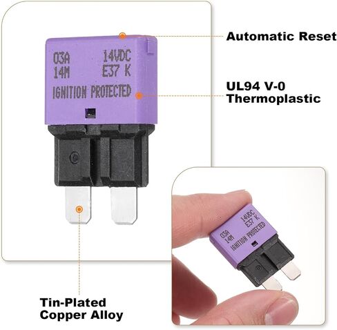 DMiotech Automatic Mini Reset Fuse, 14V DC 3A ATC/ATO Auto Circuit Breaker Reset Fuses Low Profile Blade Fuses for Car Truck SUV Marine Boat Motorcycle, Purple in Kuwait