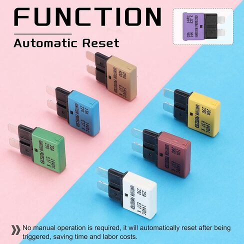 DMiotech Automatic Mini Reset Fuse, 14V DC 3A ATC/ATO Auto Circuit Breaker Reset Fuses Low Profile Blade Fuses for Car Truck SUV Marine Boat Motorcycle, Purple in Kuwait