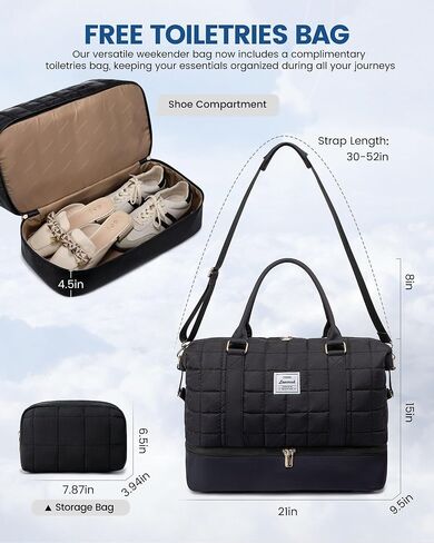 LOVEVOOK Large Duffle Bag for Travel, Puffer Weekender Bags for Women Travel Tote, Carry on Duffel Bag for Airplanes, 18 Inch Personal Item Bag Gym Bag Women, Black in Saudi Arabia