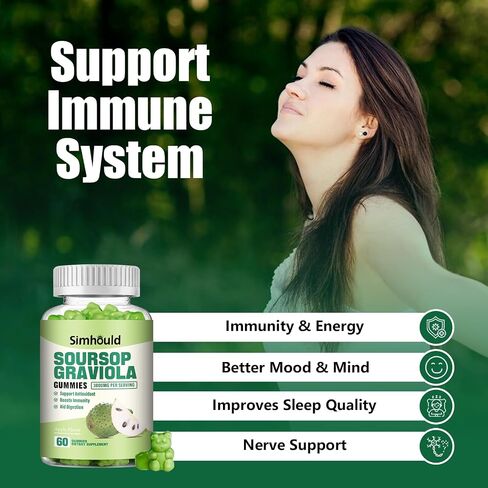 2 Pack Soursop Graviola Gummies - 3000mg Extra Strength Soursop Leaves Supplement with Vitamin C, Zinc - Digestive Aid, Immune Support & Antioxidant - Sugar-Free, Non-GMO, Vegan, 120 Counts in Kuwait