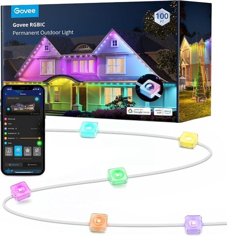 Govee أضواء دائمة في الهواء الطلق ، ديكور ذكي في الهواء الطلق RGBIC مع 75 وضعية مشهد ، 100 قدم مع 72 مصابيح LED ، IP67 مقاومة للماء للزخارف في الهواء الطلق ، العمل مع Alexa ، Google Assistant ، White in Kuwait