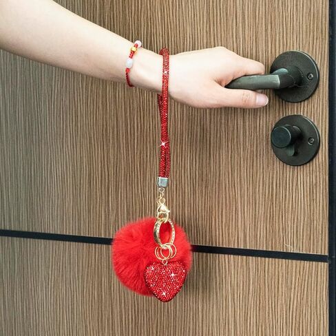 Cute Heart Keychains for Women & Girls, Bling Bag Charms with Wristlet Keys, Purse Charms for Handbags, Pompom Key Chain in Saudi Arabia